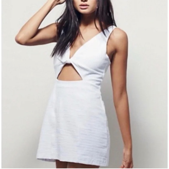 Free People Textured Cotton Cutout Knot Front Mini Dress - Picture 1 of 6